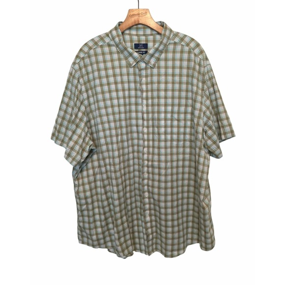 George Other - George Plaid Shirt Button Down Olive White Blue Short Sleeves Mens Big Tall 3XL